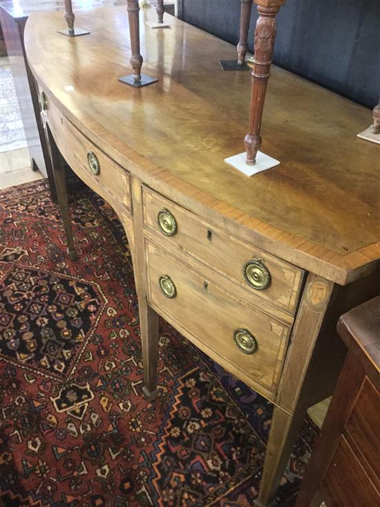 A George III inlaid mahogany and satinwood crossbanded bowfront sideboard, W.6ft